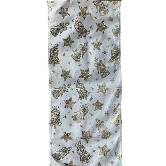 Christmas Table Runner 14 x 72 White & Gold Angel Chimes Decorative Polyester - Picture 2 of 6
